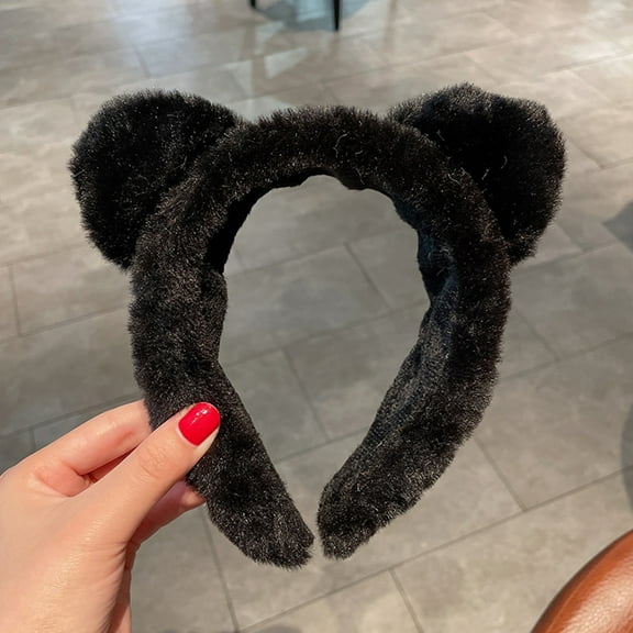 Uonlytech 2Pcs Soft Black Cat Ear Headbands Absorbent Face Washing Hair Wraps for Hair Decoration