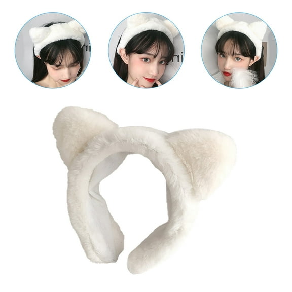 Uonlytech 2Pack White Cat Ears Headbands Plush for Face Washing and Spa