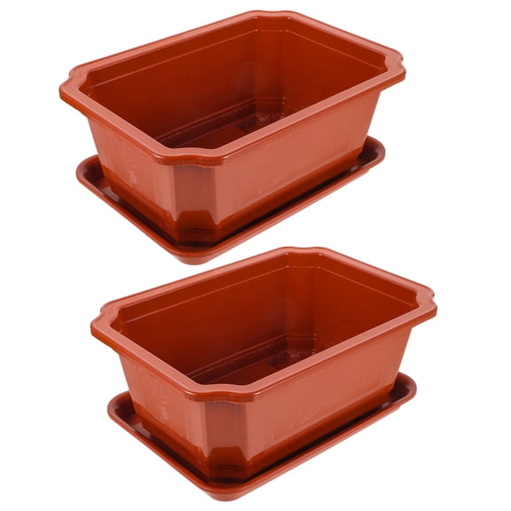Uonlytech 2pcs Dark Red Plastic Planter Container for Gardening Bonsai Pots