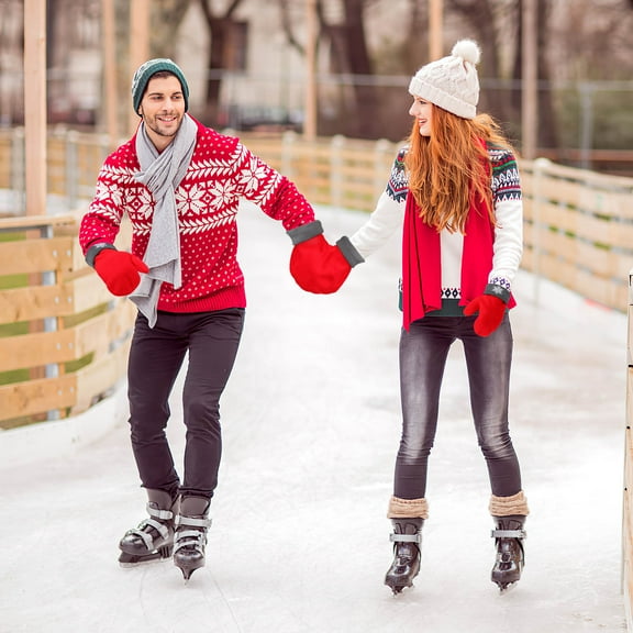 Uonlytech Romantic Red Thick Mittens for Couples U Shape Winter 2Pairs
