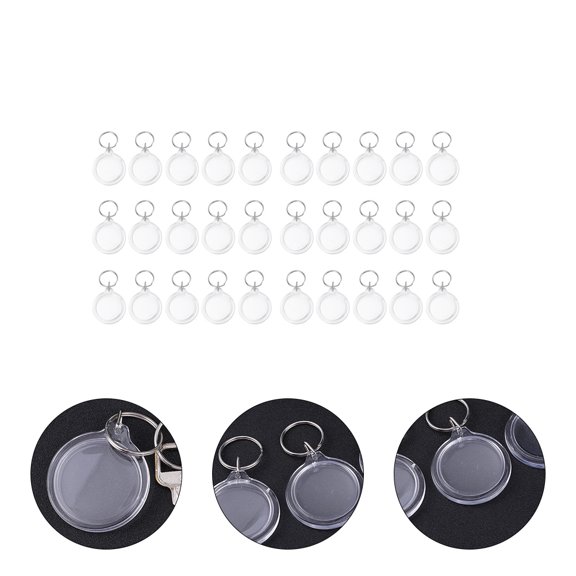 Uonlytech 30pcs Pendant Picture Frame Keyrings Acrylic Round Insert Photos for Guests