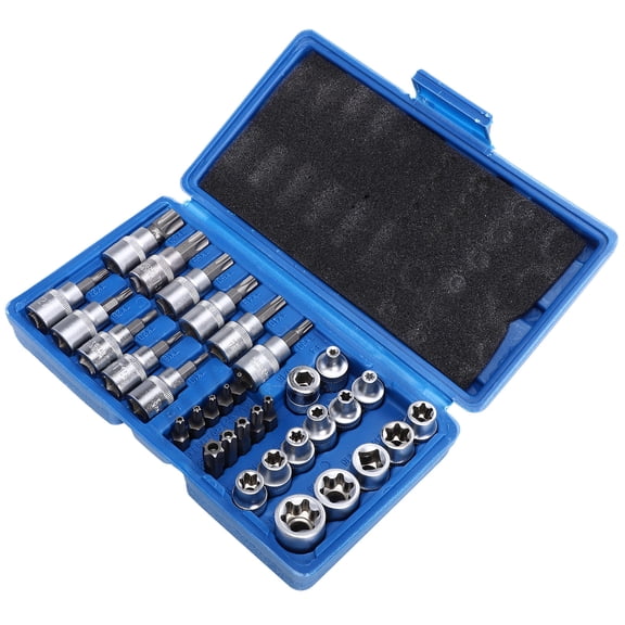 Uonlytech 34Pcs Metal E Socket Set for Automotive and Home Use Blue Durable Torque Socket