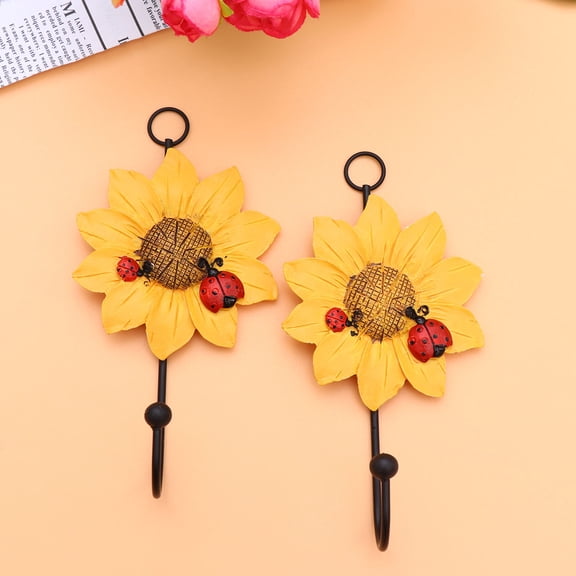 Uonlytech 4Pcs Daisy Resin Hooks Wall Mounted Hooks with Iron Material for Home Decoration