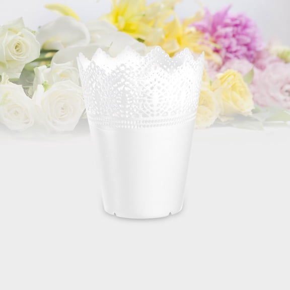 Uonlytech 4Pcs White Plastic Flower Pot Hollow Lace with Aeration for Indoor Plant Decoration