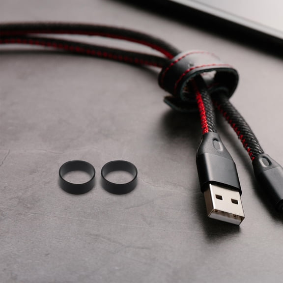 Uonlytech 500pcs Flat Elasticity Rings For Data Lines Silicone Cable Ties Black Home Office Organization