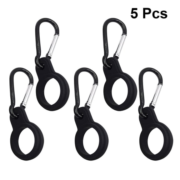 Uonlytech 5Pcs Silicone Hanging Buckle Water Bottle Carrier Clip Black Portable Holder for Outdoor Activities