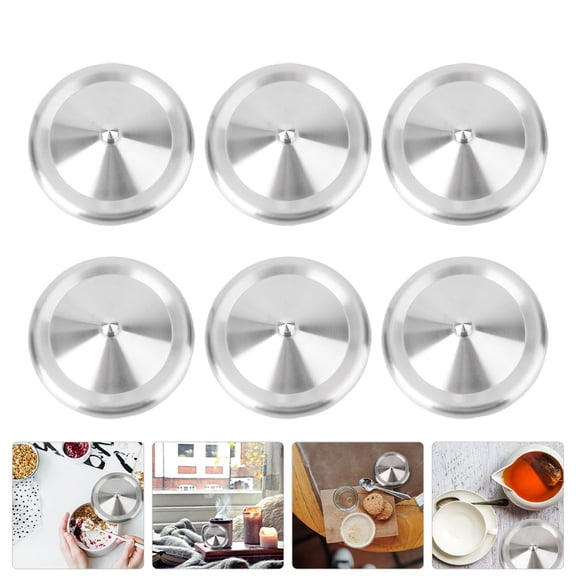 Uonlytech 6Pcs Plated Silver Stainless Steel Cup Lids Practical Round Covers for Home Office Cup Protection