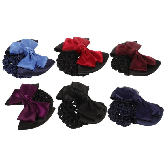 Uonlytech 6Pcs Elastic Hair Clips Bow Hair Snood with Mesh Bun Nets Assorted Colors