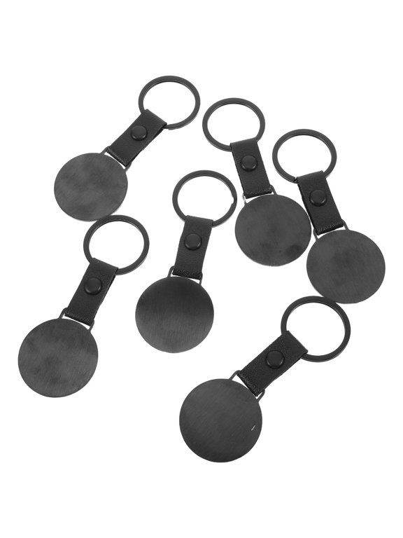 6Pcs Metal Key Tag Blanks with Black PU Strap for Secure Everyday Key Attachment