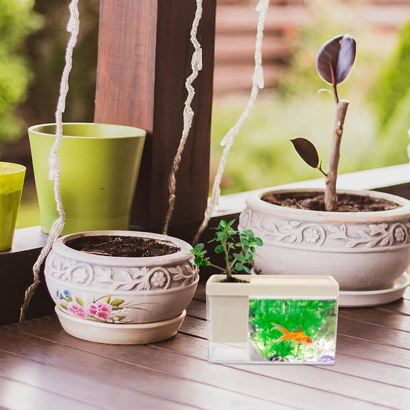 Uonlytech Beige Small Fish Bowl with Durable Plastic Material for Decorative Home and Office Use