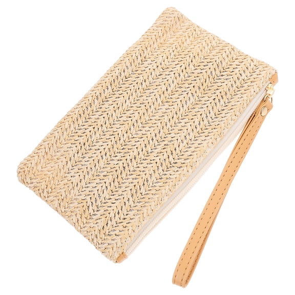 Uonlytech Small Embroidered Beige Straw Clutch with Handle Perfect for Daily Use