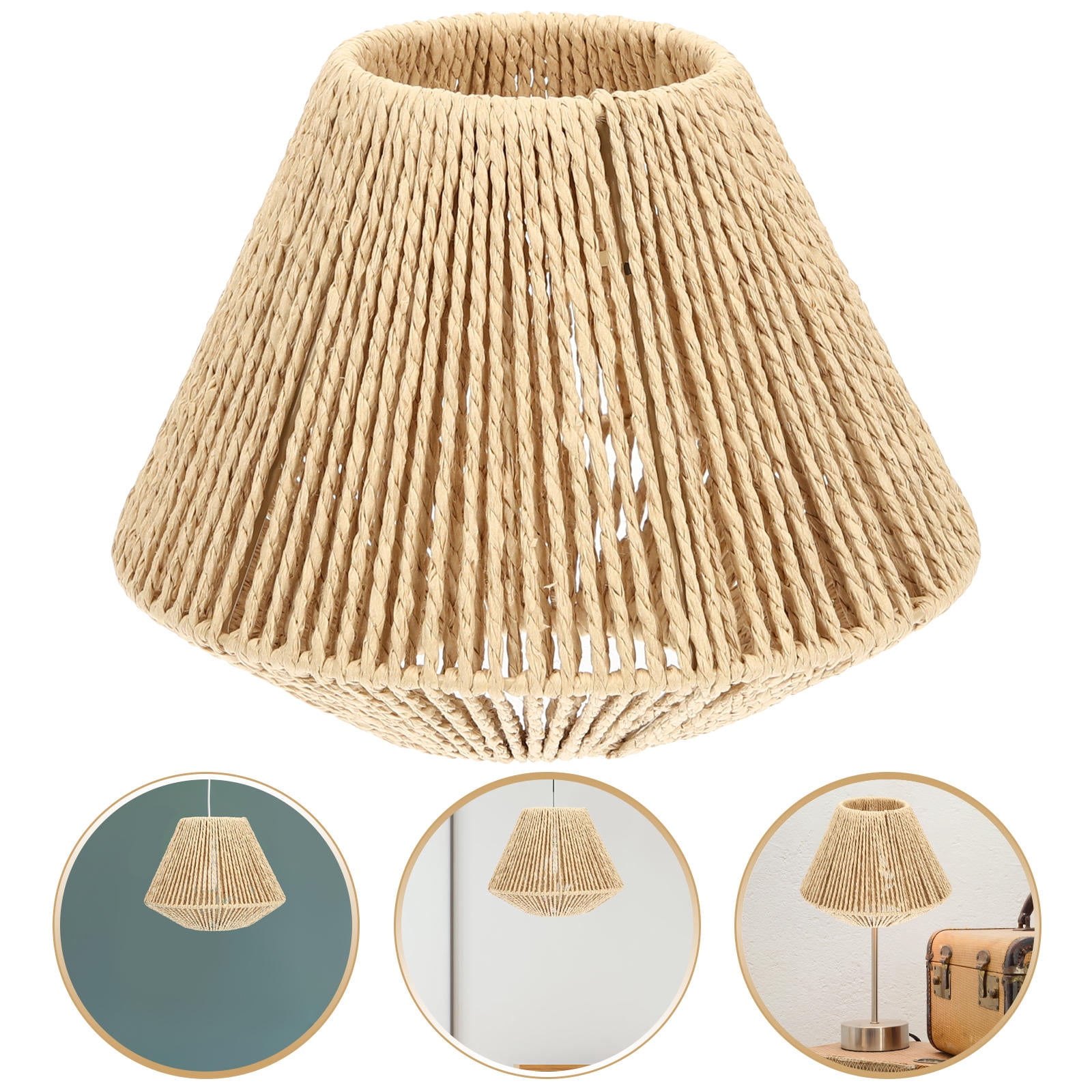 Uonlytech Beige Straw Rope Woven Lamp Shade Rustic Design for Home ...