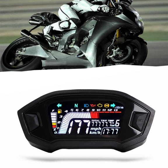 Uonlytech Black ABS Motorcycle Tachometer with LED Display Full Function Speedometer for Motorbike