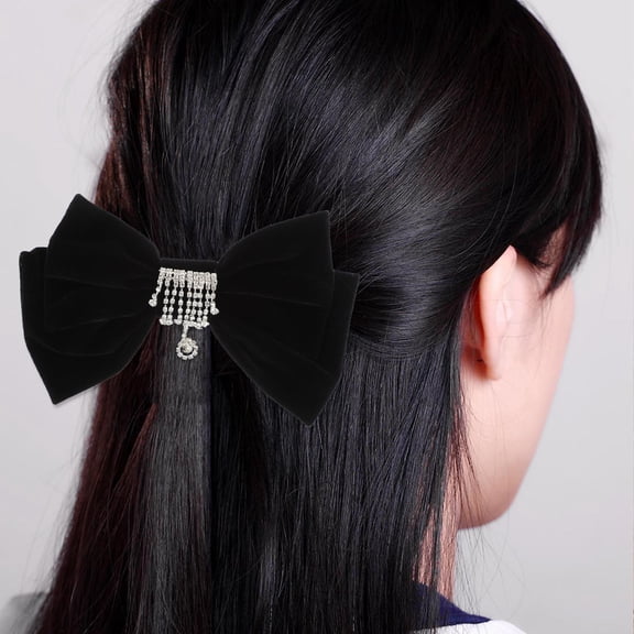 Uonlytech Bow Hair Clip for Women with Firm Hair Holding in Black Velour 1Pcs