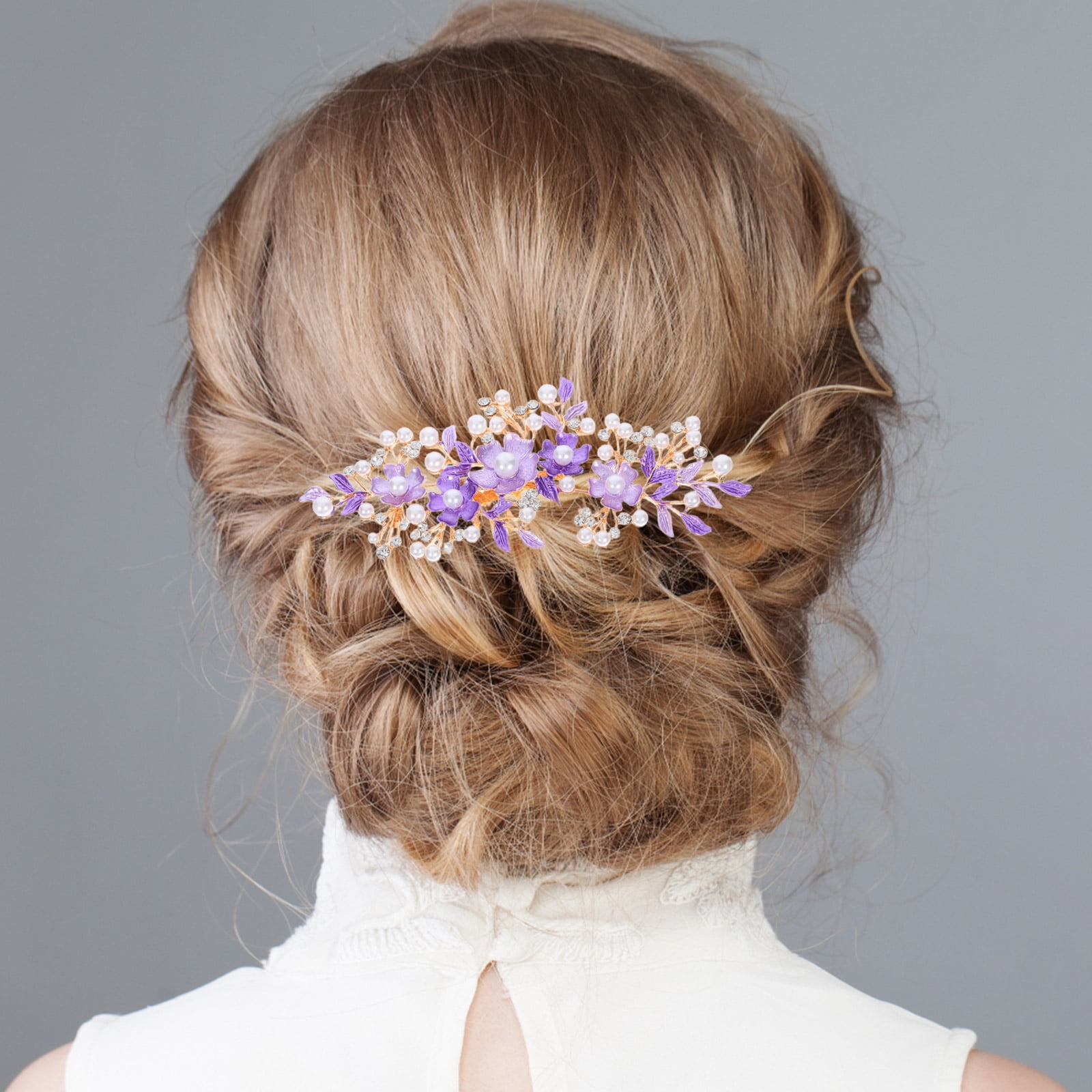 Elegant Floral Pearl Hair Comb Simple Gold Wedding Hair Comb | Elegant Floral & Pearl  main image 2