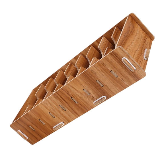 Uonlytech Brown Solid Wood Business Card Organizer Box with Dividers for Office and Desk Use
