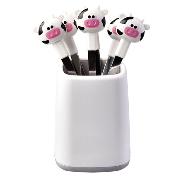 Uonlytech Cartoon Style Fruit Forks for Home Use Made of Stainless Steel and ABS White Color Fits Desserts and Appetizers 1 Set