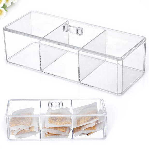 Uonlytech Clear Tea Organizer Box with Divided Sections for Office and Home Storage