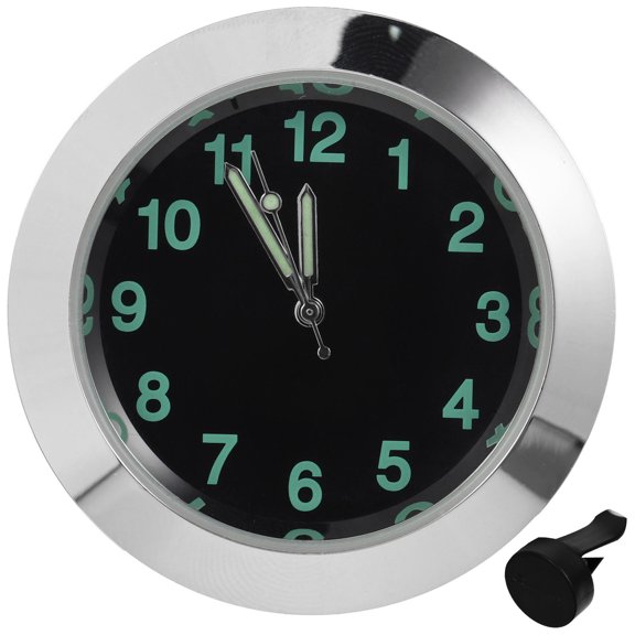 Uonlytech Compact Plated Silver Car Dash Clock with Alloy Metal Body and Luminous Quartz Hands