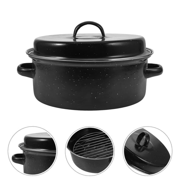 Uonlytech Cooking Pot Iron Black Roasting Pan for Family Roasting 1 Set