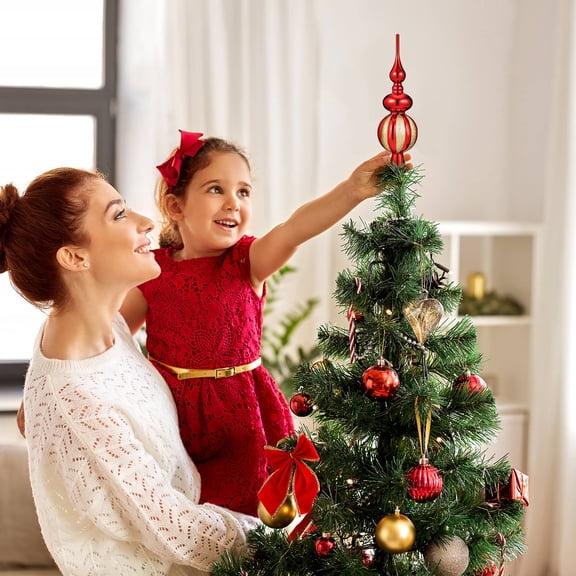 Uonlytech Elegant Red Spherical Plastic Christmas Tree Treetop Decor for Festive Parties