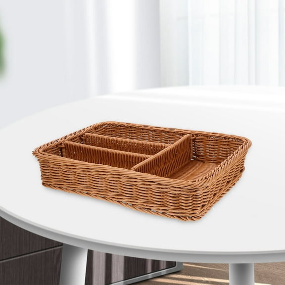 Uonlytech Cutlery Storage Tray Imitation Woven Mesh Chocolate 36x25x7 5in 1Set