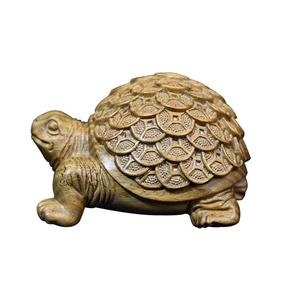 Uonlytech Decorative Light Brown Wood Craft Turtle Figurine for Home and Office Desktop Decor