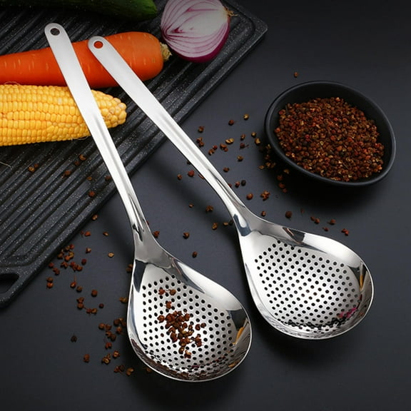Uonlytech Multi Functional Stainless Steel Slotted Spoon Silver for Draining and Frying in Home Kitchen