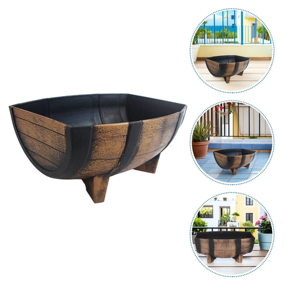 Uonlytech Golden Rustic Half Barrel Planter Made from Weatherproof Plastic for Home and Garden Use