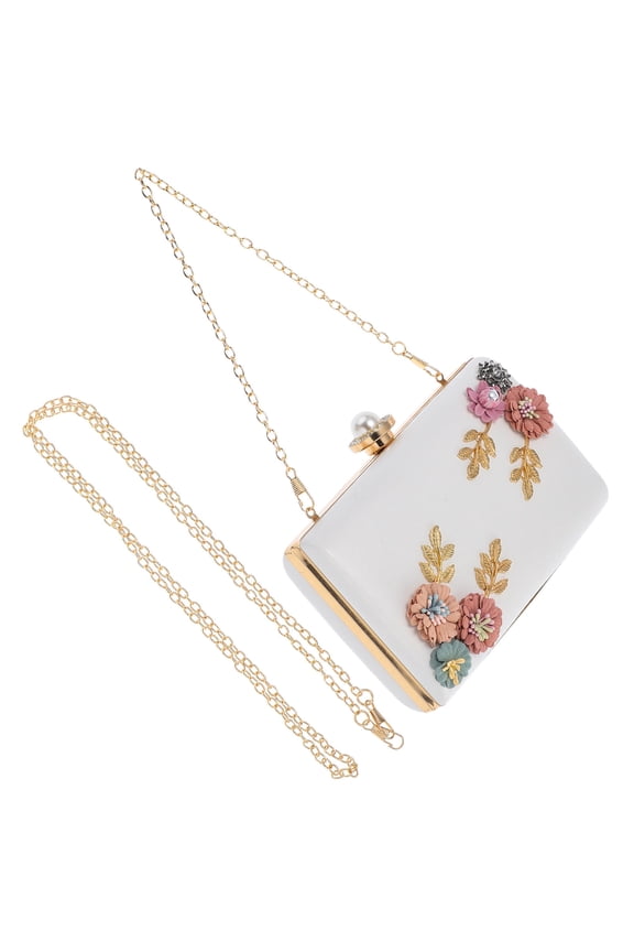 Flower Clutch Purses for Women Formal Wedding 1 Pack White
