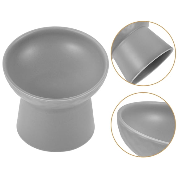 Uonlytech Grey Ceramic Raised Pet Bowl for Cats Promotes Healthy Posture and Digestion