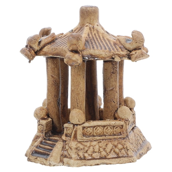 Uonlytech Handcrafted Ceramic Hexagonal Pavilion Statue for Fish Tank and Garden Decoration