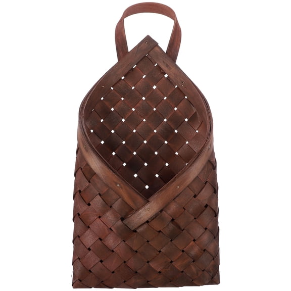 Uonlytech Coffee Wooden Woven Basket for Storage Wall Hanging Home Decor