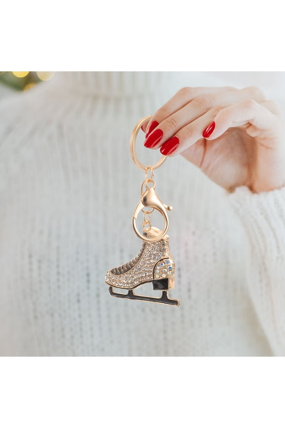 Ice Skate Keychain Skating Shape Golden Bag Decor Winter Sports Event 1Set