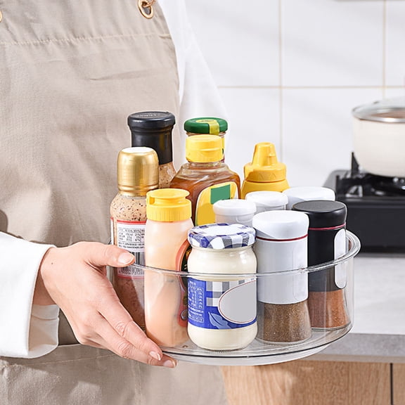 Uonlytech Rotating Kitchen Tray Organizer Transparent for Spice and Condiment Storage