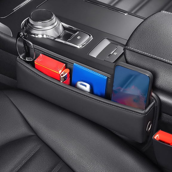Uonlytech Large Capacity Car Gaps Storage Box Car Organizer Between Seat Black 1Pack