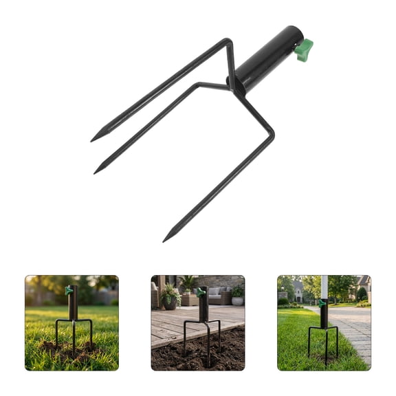 Uonlytech Metal Flagpole Ground Spike with Triangle Anchor for Outdoor Patio Lawn Garden Use Black