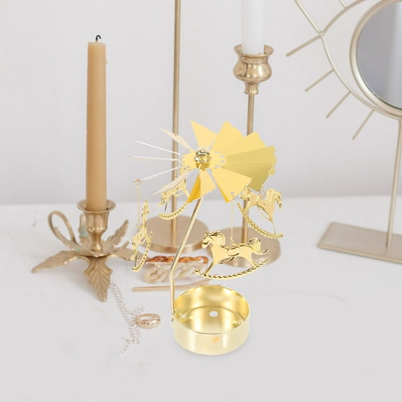 Uonlytech Metal Rotating Windmill Candle Holder Golden Christmas Table Decor Centerpiece