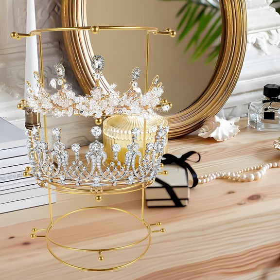 Uonlytech Multilayer Golden Crown Display Stand for Headwear and Jewelry Presentation