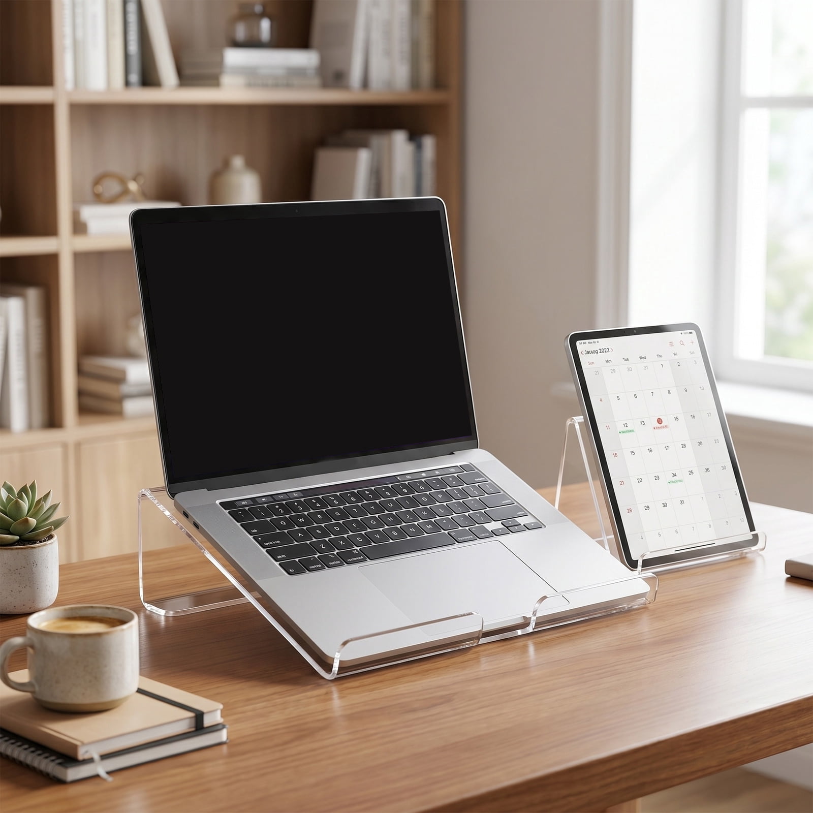 Uonlytech Portable Clear Acrylic Laptop Stand Riser Compatible with Notebooks, Tablets for Ergonomic Workspace