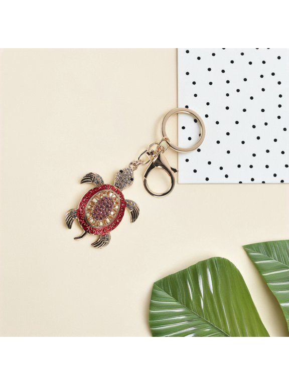 Red Rhinestone Animal Keychain Turtle Charm for Travel Bag and Handbag Decoration
