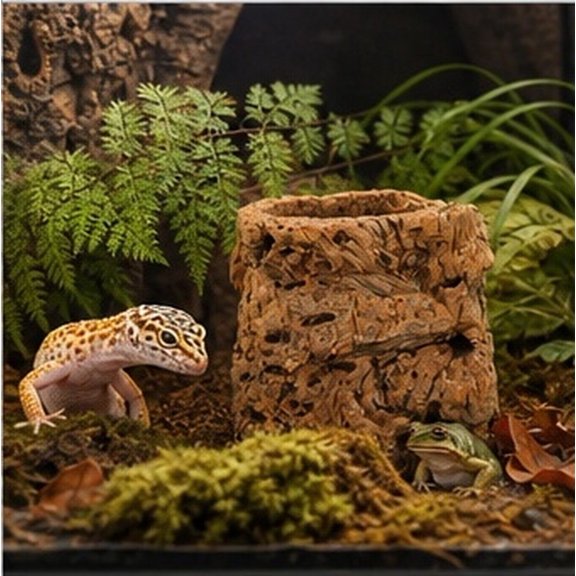 Uonlytech Reptile Hide Cave for Frog Habitat, Lightweight Cork Bark with Humidity Support and Easy Setup
