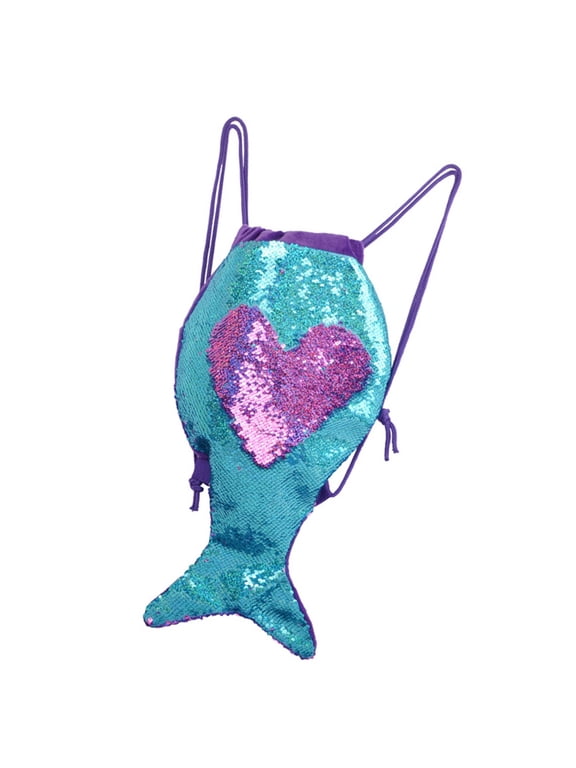 Sequin Drawstring Backpack Large Capacity Mermaid Tail Shape