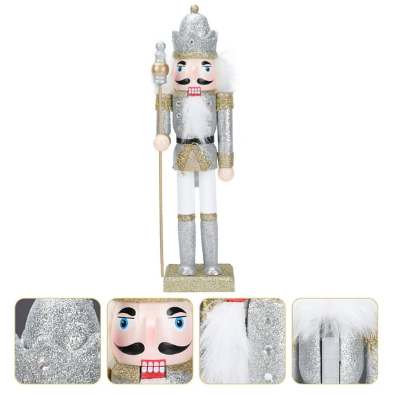 Uonlytech Traditional Design Nutcracker Statue Wooden Nutcracker Silver 1Pcs