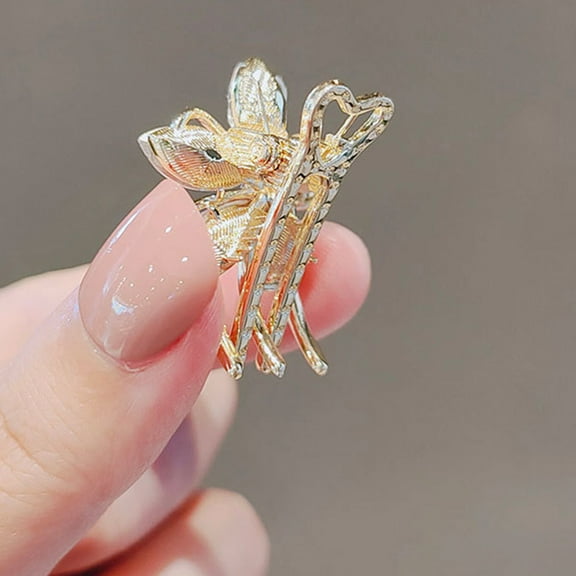 Uonlytech Small Hair Clips Women 3Pcs Golden Flower Claw Clamp Zinc Alloy Crystal Rhinestone For Shopping Working