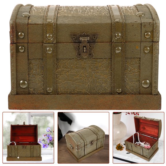 Uonlytech Small Retro Treasure Chest Wooden Box for Wedding Memory 1Set