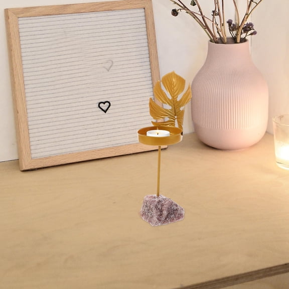 Uonlytech Natural Crystal Candle Holder Leaf Shape Decorative Table Centerpiece