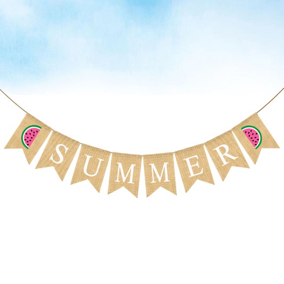 Uonlytech Summer Party Banner Burlap Linen Watermelon Design Assorted Color Decoration Garland