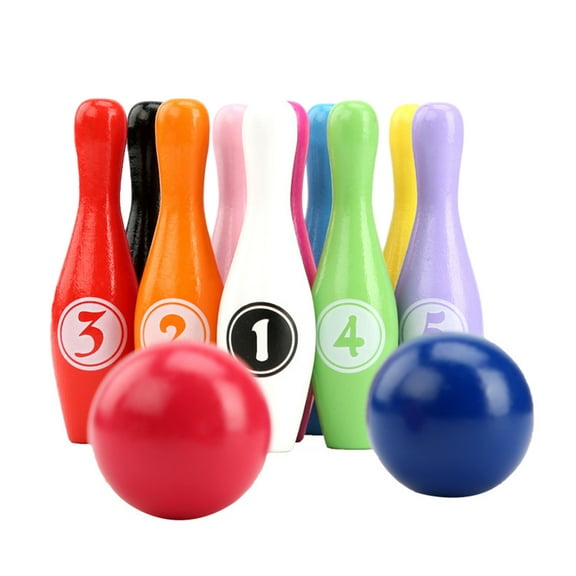 Uonlytech Wooden Colorful Bowling Play Set Fun Indoor Outdoor Cartton Number Bowling Games Parent Children Interactive Toy for Home School