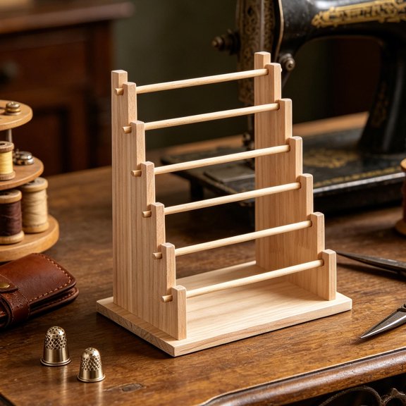 Uonlytech Wooden Ribbon Holder Organizer Rack 6 Tier Space Saving Craft Room Storage in Khaki